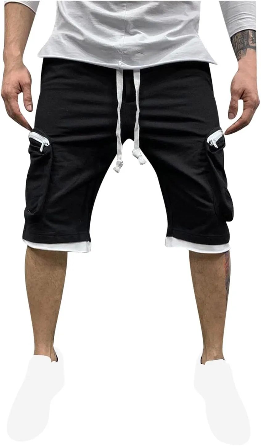Mens Cargo Shorts Casual Solid Athletic Joggers Running Short Pants with Multiple Pockets Fashion Work Shorts