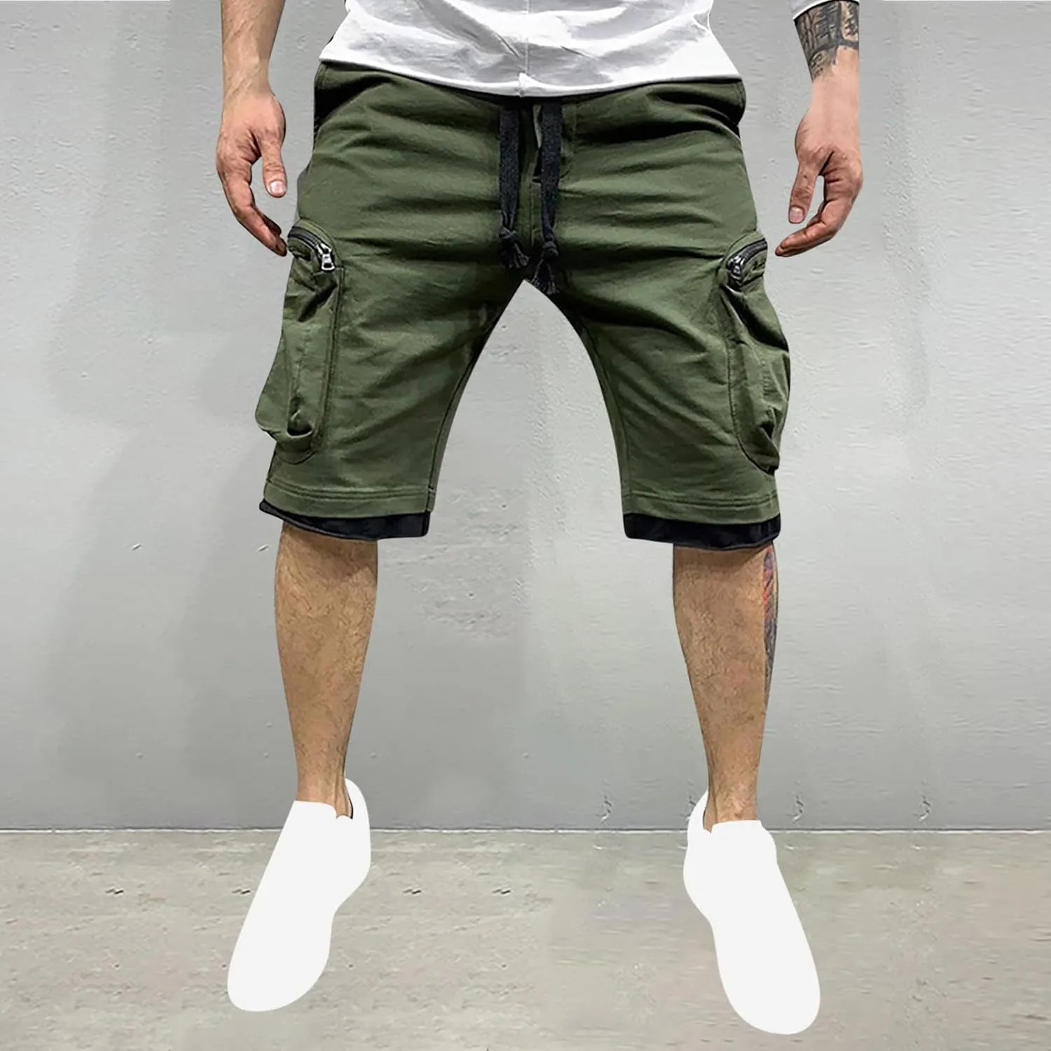 Mens Cargo Shorts Casual Solid Athletic Joggers Running Short Pants with Multiple Pockets Fashion Work Shorts