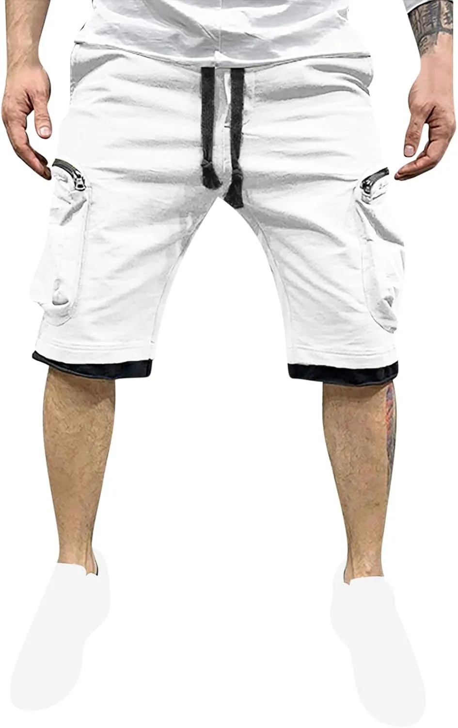 Mens Cargo Shorts Casual Solid Athletic Joggers Running Short Pants with Multiple Pockets Fashion Work Shorts