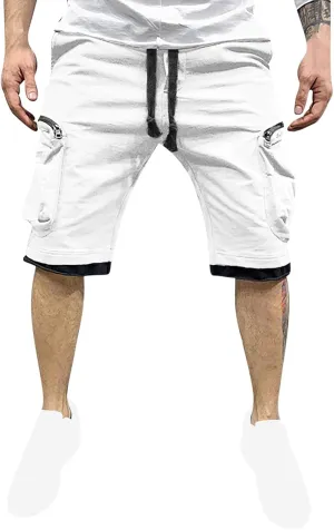 Mens Cargo Shorts Casual Solid Athletic Joggers Running Short Pants with Multiple Pockets Fashion Work Shorts