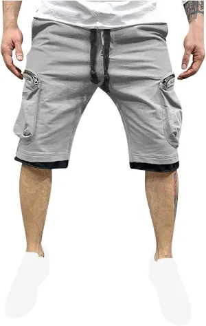 Mens Cargo Shorts Casual Solid Athletic Joggers Running Short Pants with Multiple Pockets Fashion Work Shorts