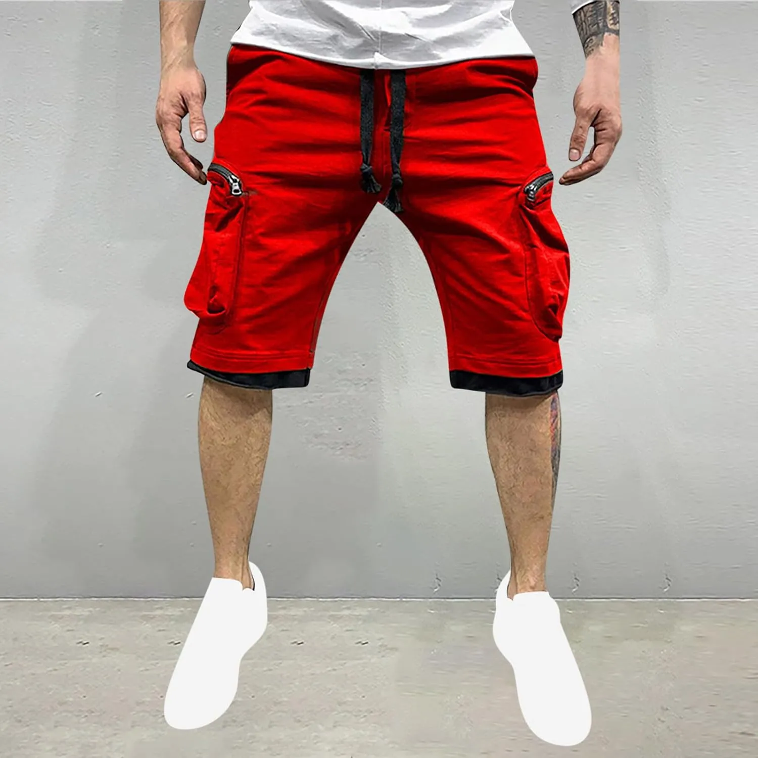 Mens Cargo Shorts Casual Solid Athletic Joggers Running Short Pants with Multiple Pockets Fashion Work Shorts