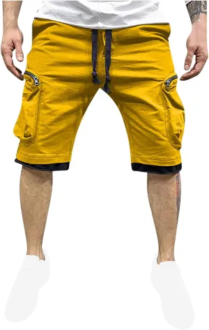 Mens Cargo Shorts Casual Solid Athletic Joggers Running Short Pants with Multiple Pockets Fashion Work Shorts
