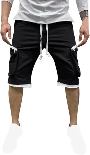 Mens Cargo Shorts Casual Solid Athletic Joggers Running Short Pants with Multiple Pockets Fashion Work Shorts