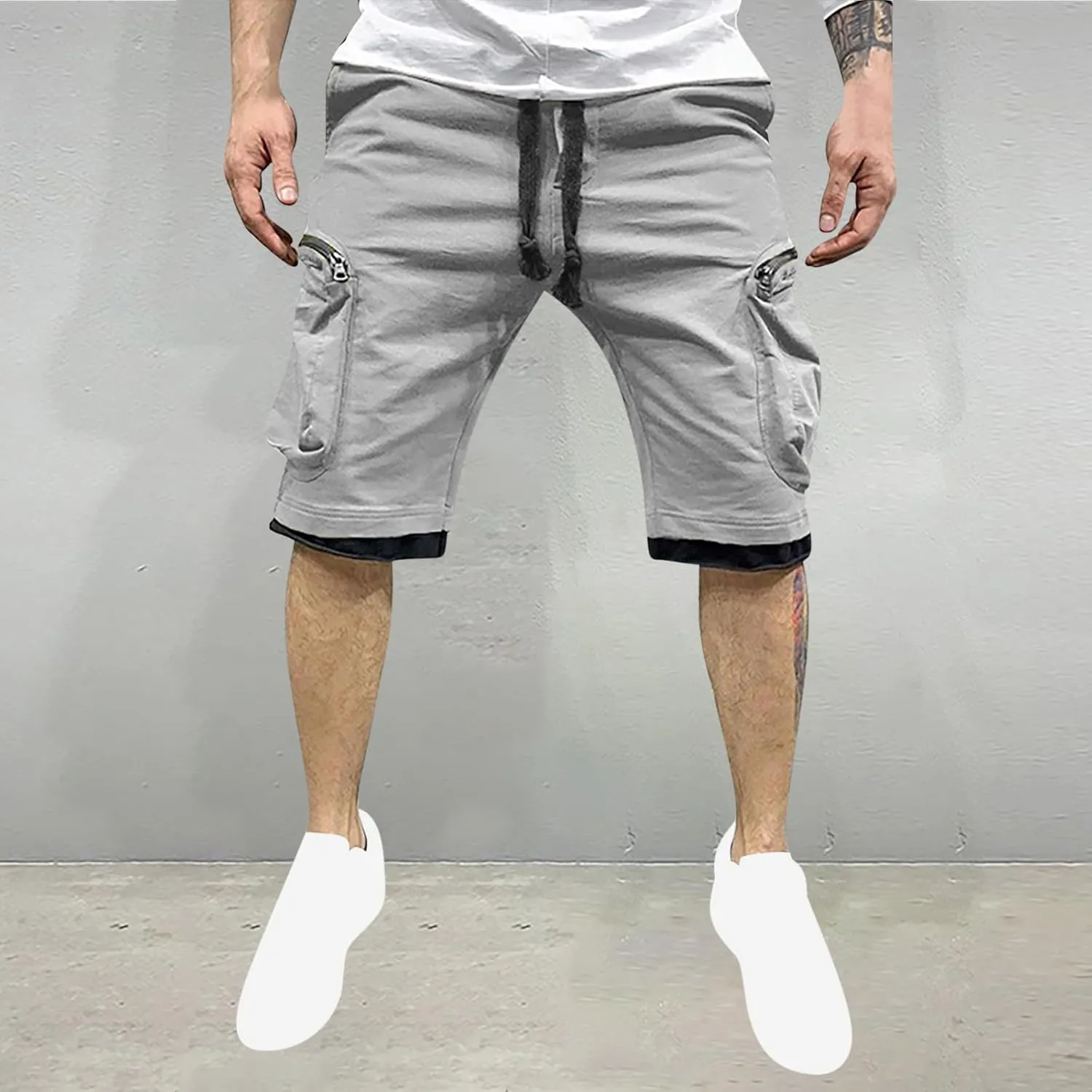 Mens Cargo Shorts Casual Solid Athletic Joggers Running Short Pants with Multiple Pockets Fashion Work Shorts