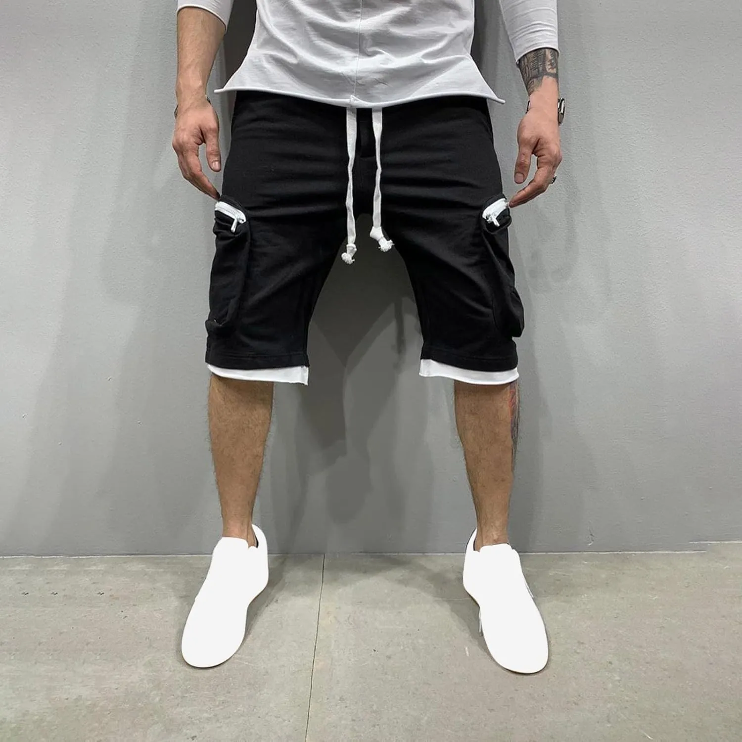 Mens Cargo Shorts Casual Solid Athletic Joggers Running Short Pants with Multiple Pockets Fashion Work Shorts