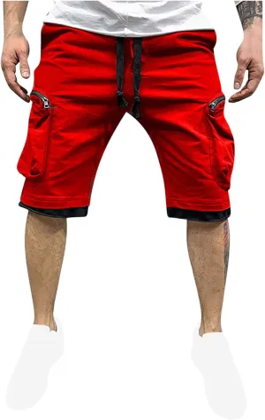 Mens Cargo Shorts Casual Solid Athletic Joggers Running Short Pants with Multiple Pockets Fashion Work Shorts