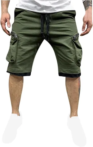 Mens Cargo Shorts Casual Solid Athletic Joggers Running Short Pants with Multiple Pockets Fashion Work Shorts