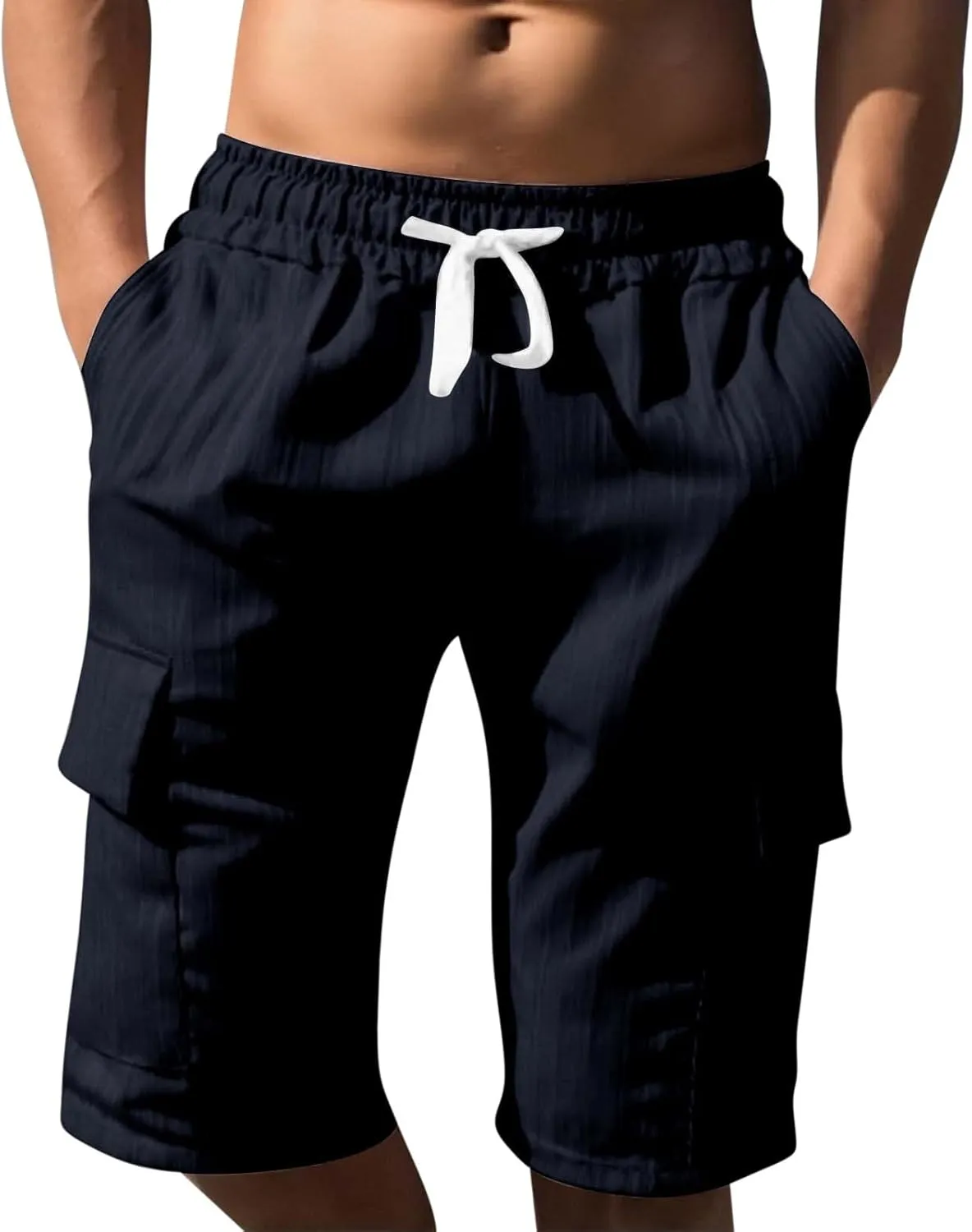 Men's Cargo Shorts Relaxed Fit with Multi Pocket Elastic Waist Drawstring Shorts Summer Beach Vacation Clothes