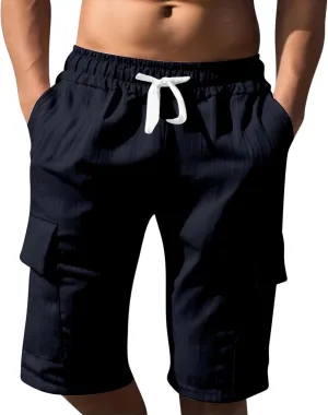 Men's Cargo Shorts Relaxed Fit with Multi Pocket Elastic Waist Drawstring Shorts Summer Beach Vacation Clothes