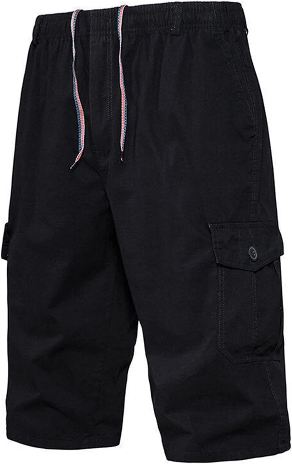 Mens Chino Shorts Casual Drawstring Elastic Waist Plus Size Loose Short Pants with Multiple Pockets Flowy Shorts