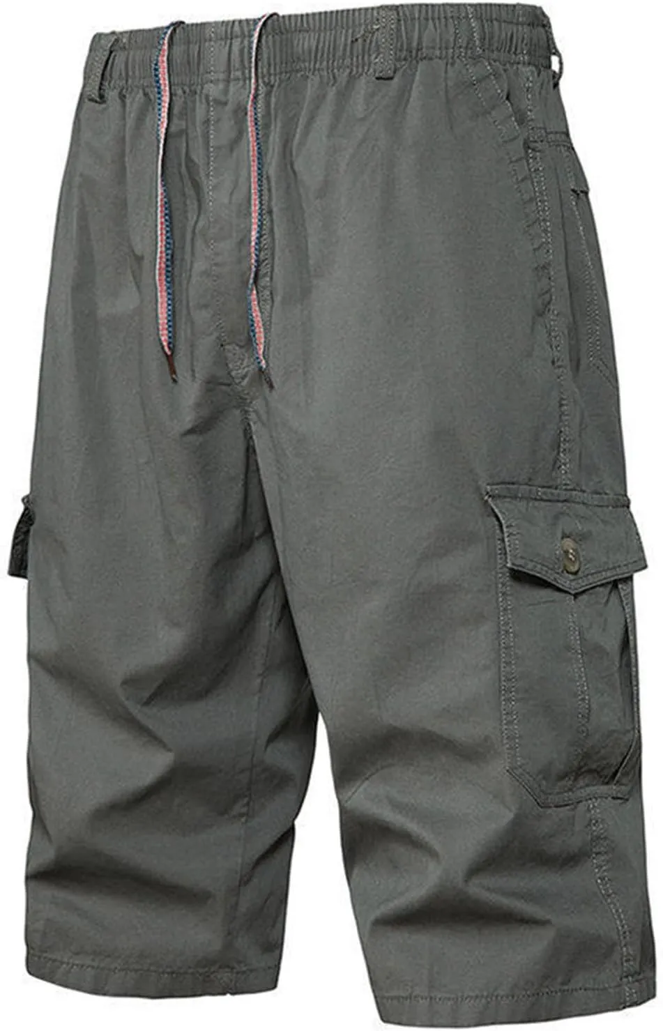 Mens Chino Shorts Casual Drawstring Elastic Waist Plus Size Loose Short Pants with Multiple Pockets Flowy Shorts