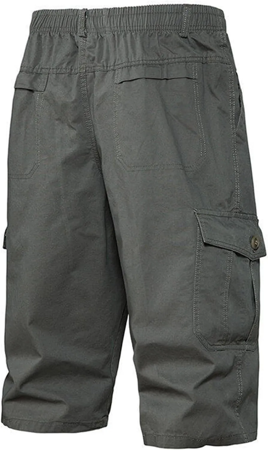 Mens Chino Shorts Casual Drawstring Elastic Waist Plus Size Loose Short Pants with Multiple Pockets Flowy Shorts