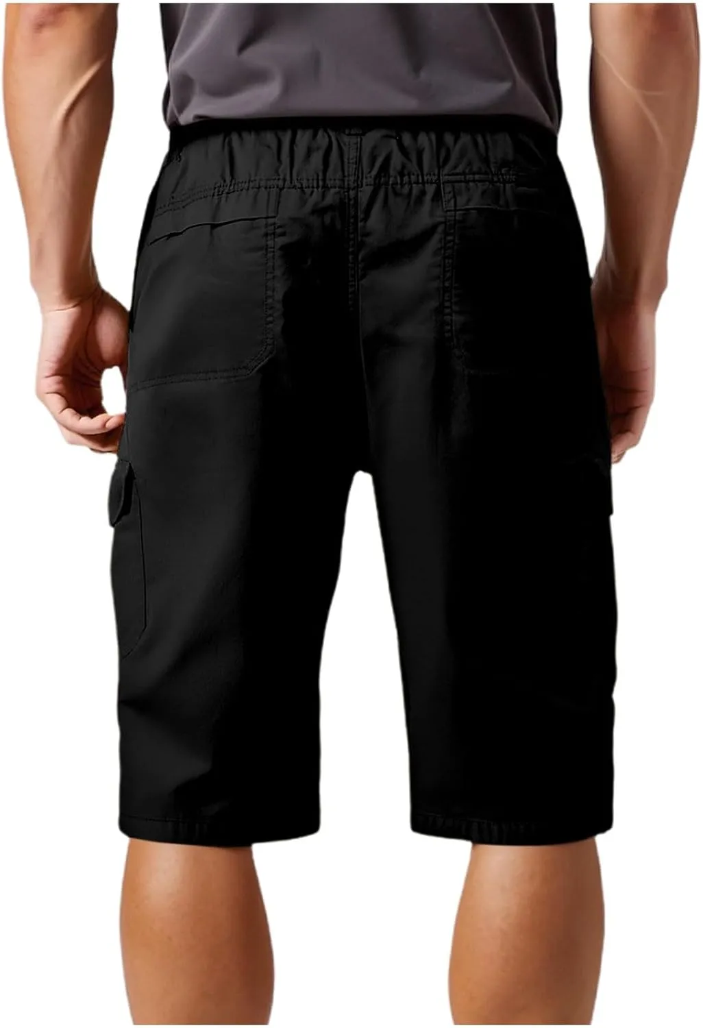 Mens Chino Shorts Casual Drawstring Elastic Waist Plus Size Loose Short Pants with Multiple Pockets Flowy Shorts