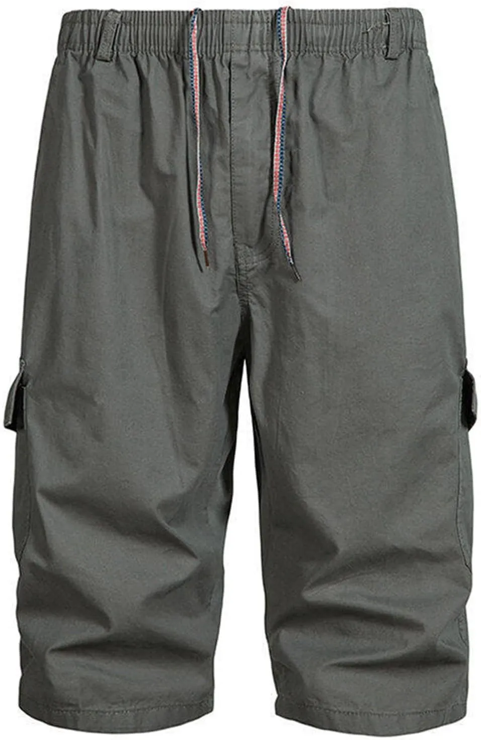 Mens Chino Shorts Casual Drawstring Elastic Waist Plus Size Loose Short Pants with Multiple Pockets Flowy Shorts