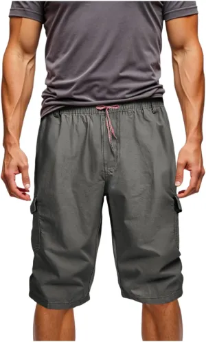 Mens Chino Shorts Casual Drawstring Elastic Waist Plus Size Loose Short Pants with Multiple Pockets Flowy Shorts