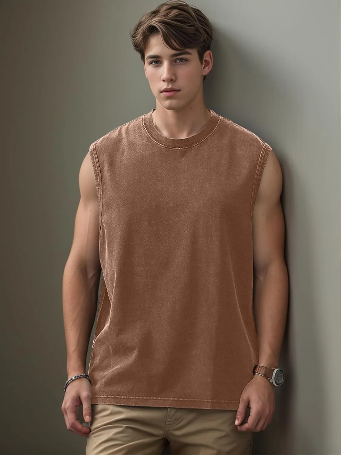 Mens Cotton Sleeveless Tank Tops Cut Off Muscle Gym T Shirts Running Beach Loose Fit Tees