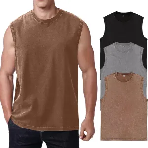 Mens Cotton Sleeveless Tank Tops Cut Off Muscle Gym T Shirts Running Beach Loose Fit Tees