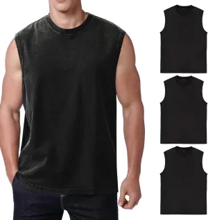 Mens Cotton Sleeveless Tank Tops Cut Off Muscle Gym T Shirts Running Beach Loose Fit Tees