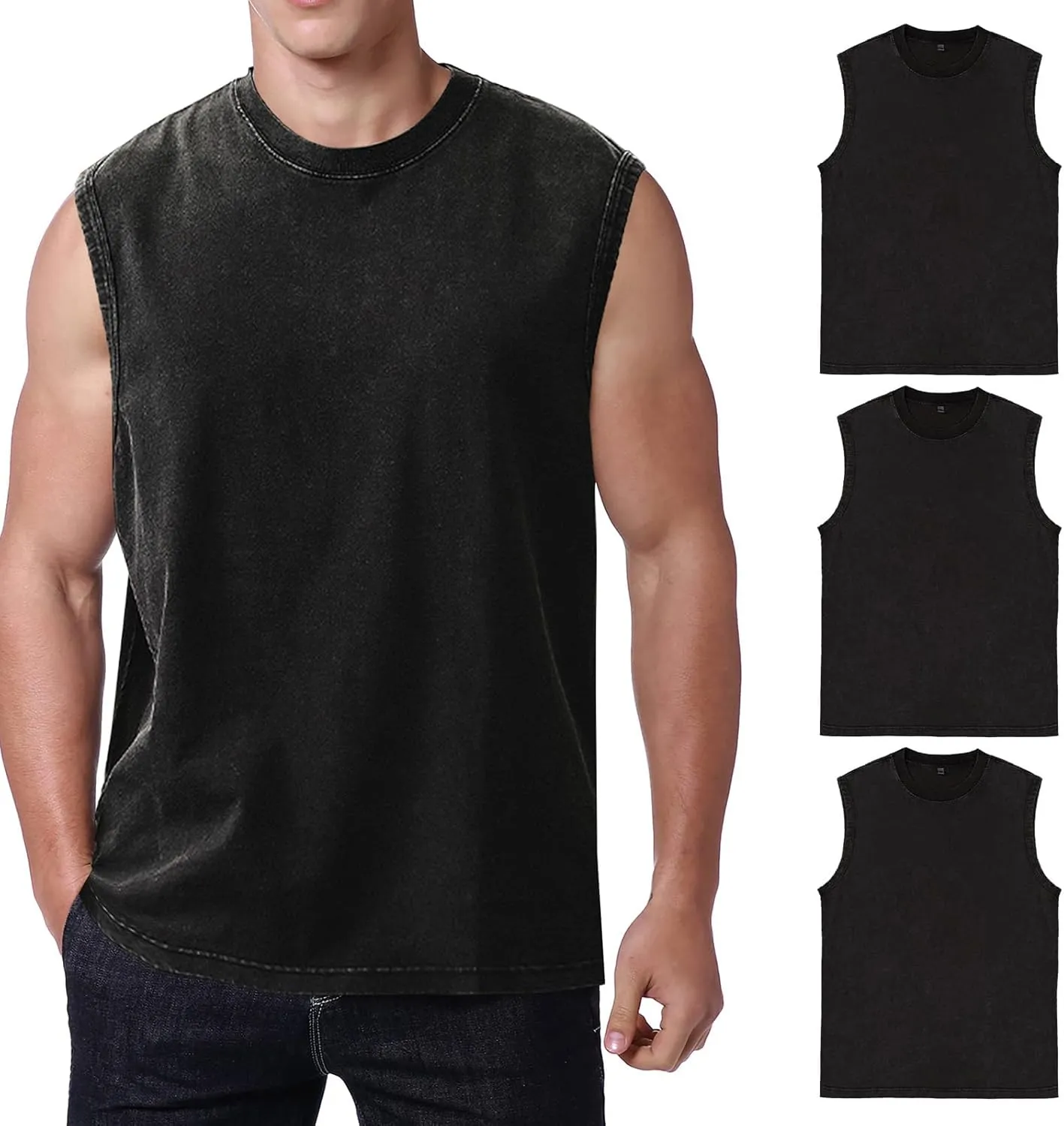 Mens Cotton Sleeveless Tank Tops Cut Off Muscle Gym T Shirts Running Beach Loose Fit Tees