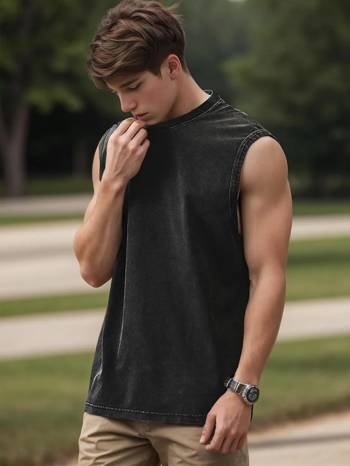 Mens Cotton Sleeveless Tank Tops Cut Off Muscle Gym T Shirts Running Beach Loose Fit Tees