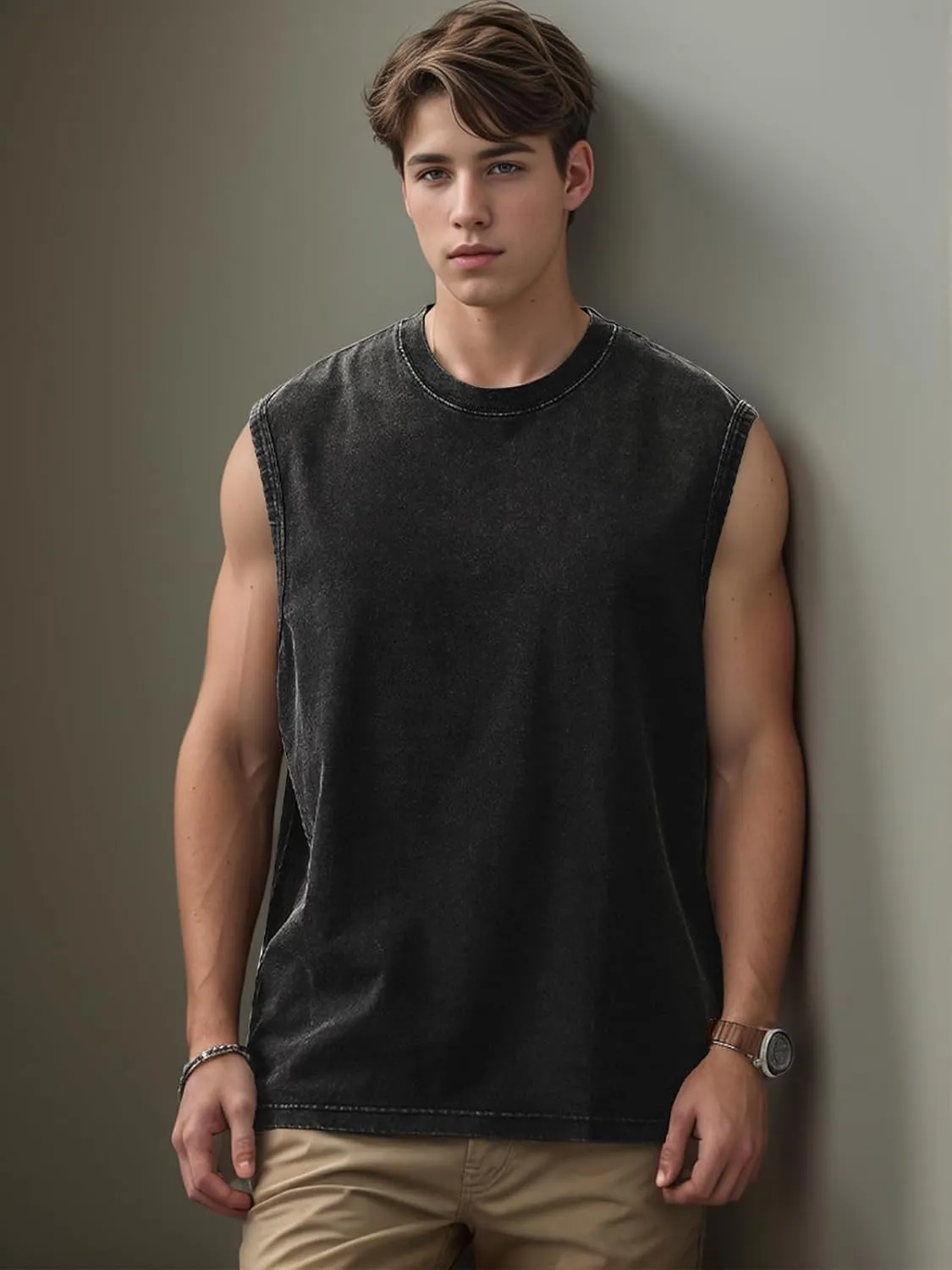 Mens Cotton Sleeveless Tank Tops Cut Off Muscle Gym T Shirts Running Beach Loose Fit Tees