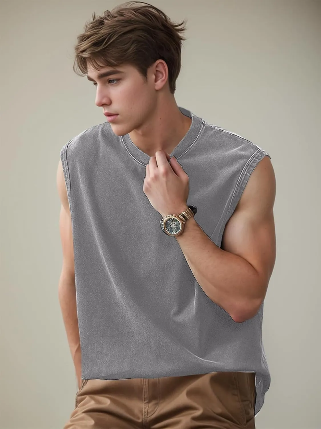 Mens Cotton Sleeveless Tank Tops Cut Off Muscle Gym T Shirts Running Beach Loose Fit Tees