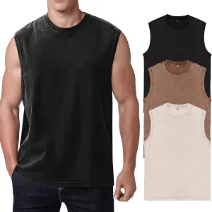 Mens Cotton Sleeveless Tank Tops Cut Off Muscle Gym T Shirts Running Beach Loose Fit Tees