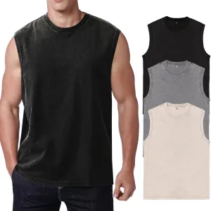 Mens Cotton Sleeveless Tank Tops Cut Off Muscle Gym T Shirts Running Beach Loose Fit Tees