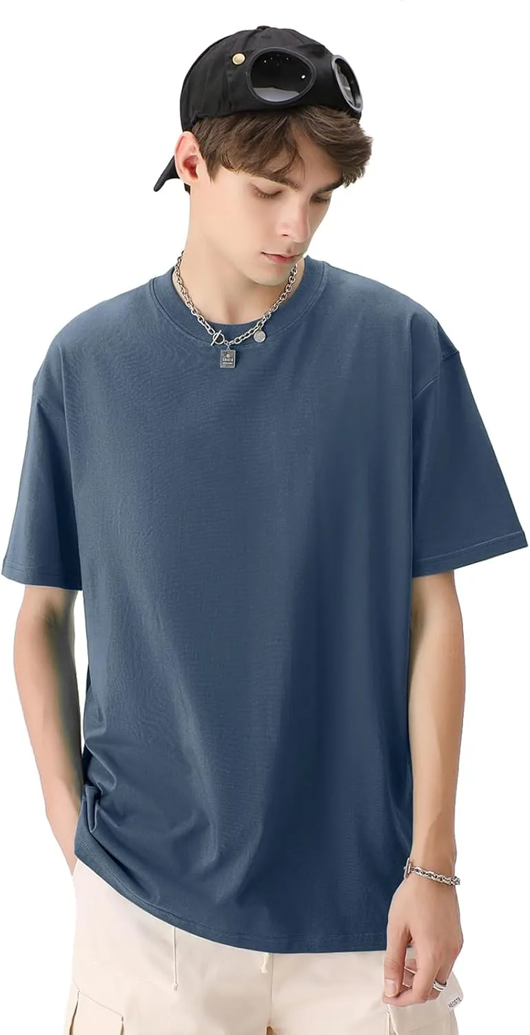 Men's Cotton T-Shirts Oversized Unisex Short Sleeve Crew Neck Loose Basic Tops Solid Athletic Tee