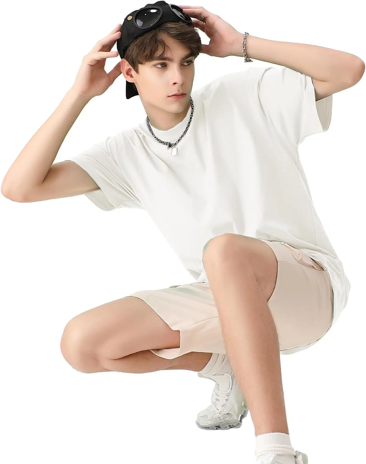 Men's Cotton T-Shirts Oversized Unisex Short Sleeve Crew Neck Loose Basic Tops Solid Athletic Tee