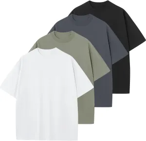 Men's Cotton T-Shirts Oversized Unisex Short Sleeve Crew Neck Loose Basic Tops Solid Athletic Tee