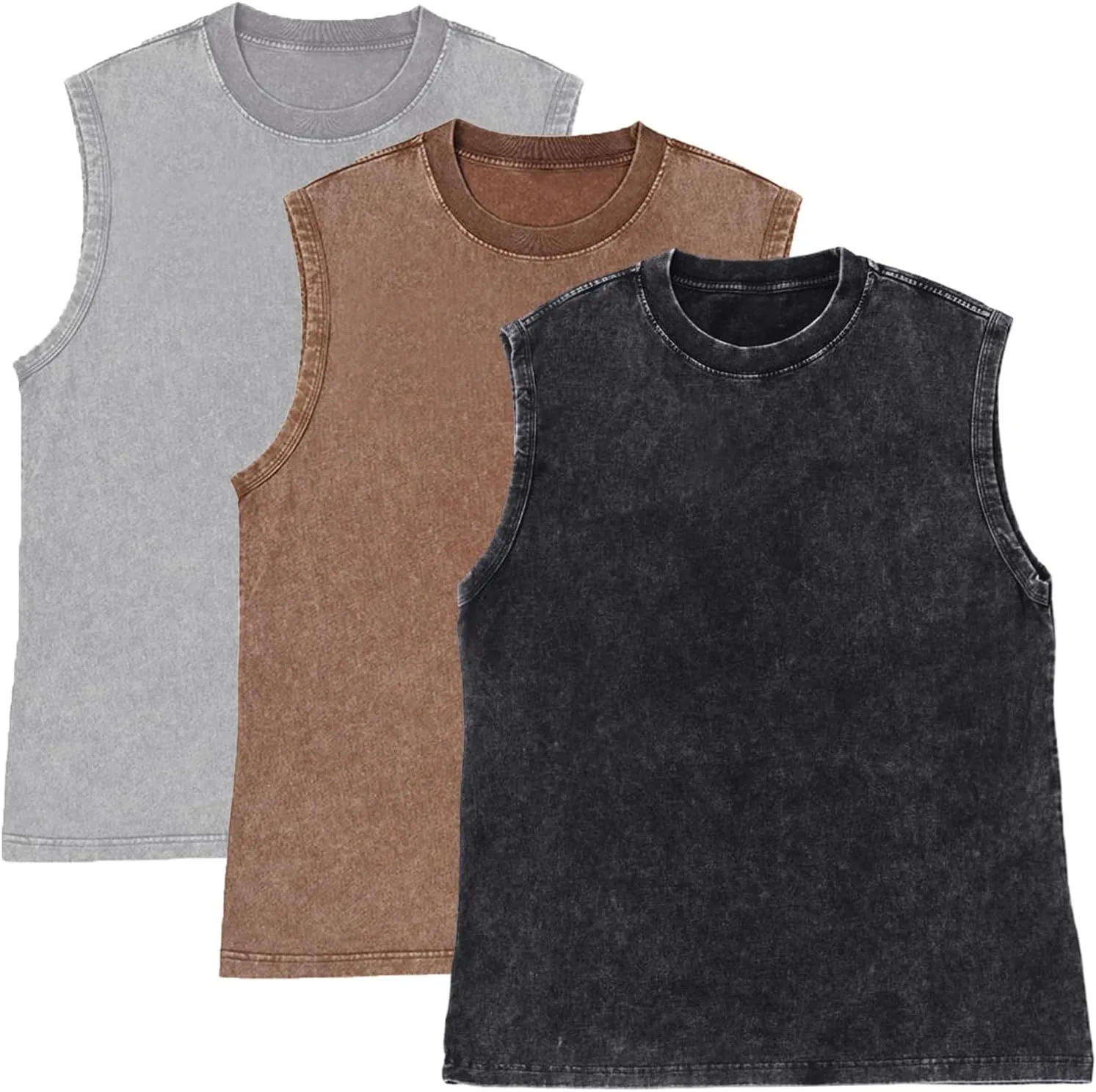 Mens Cotton Workout Gym Tank Top Sleeveless Cut Off Muscle Shirts Acid Wash Tshirts Running Beach Loose Fit Tees
