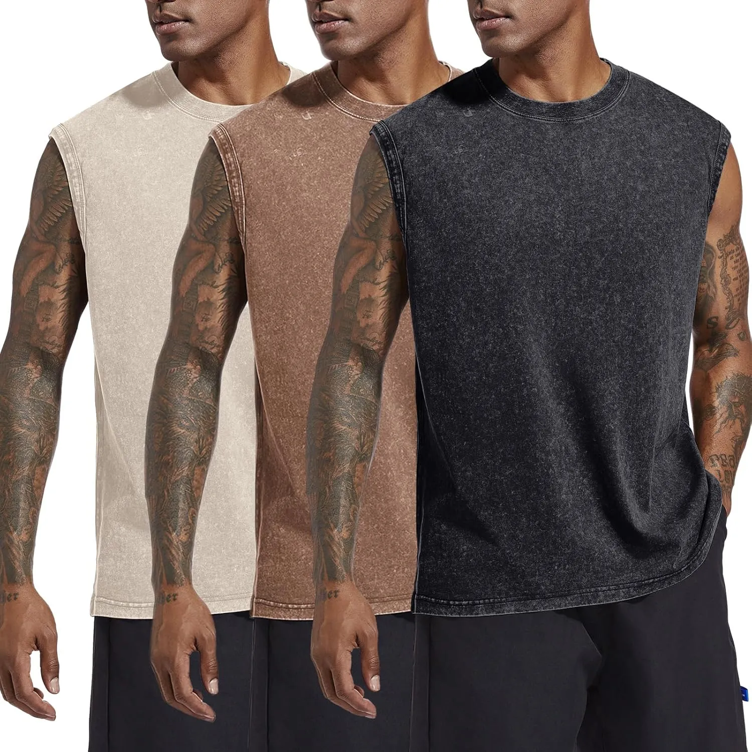 Mens Cotton Workout Gym Tank Top Sleeveless Cut Off Muscle Shirts Acid Wash Tshirts Running Beach Loose Fit Tees