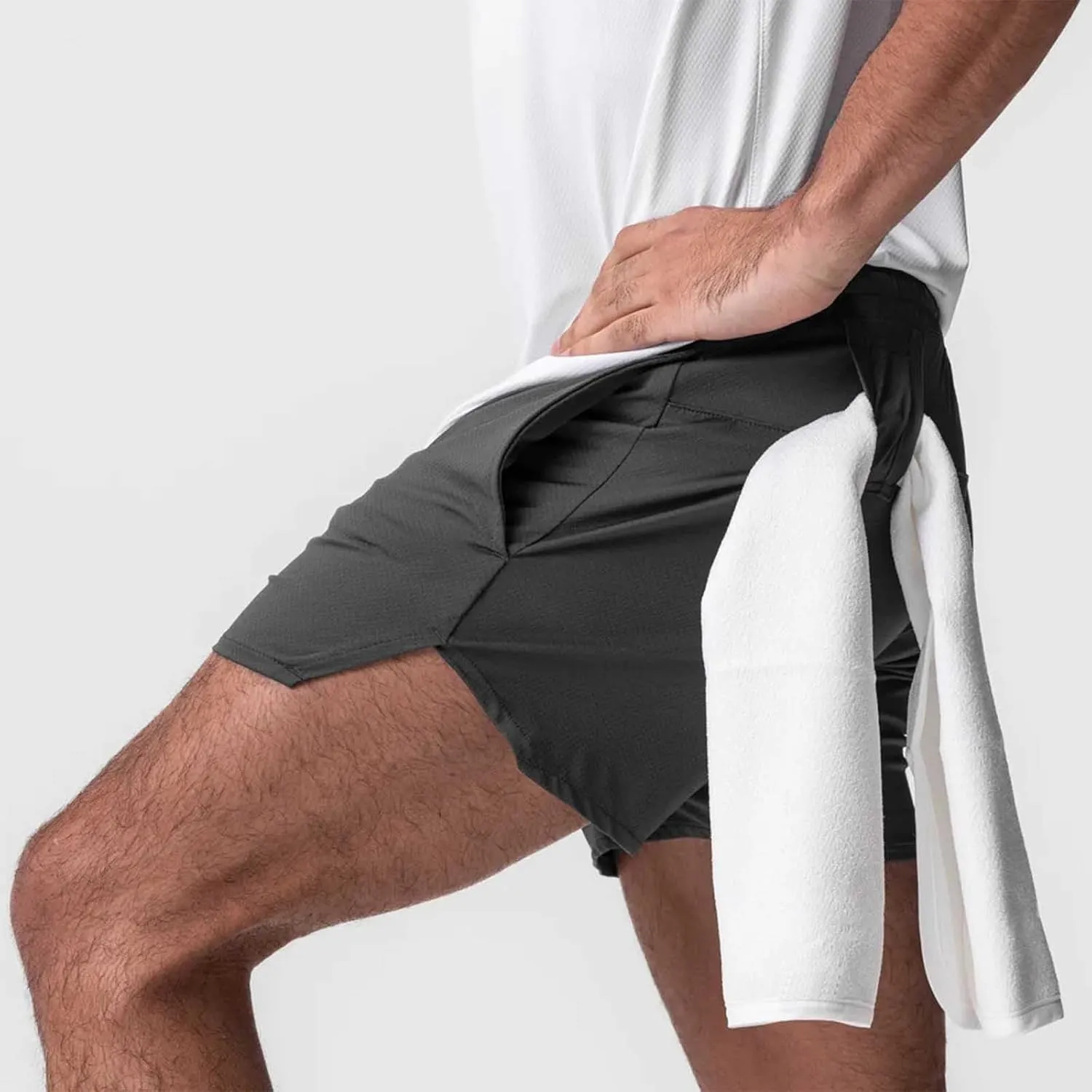 Mens Gym Running Shorts 5 inch Inseam Workout Shorts Quick-Dry Active Shorts Drawstring Waist Shorts with Towel Loop