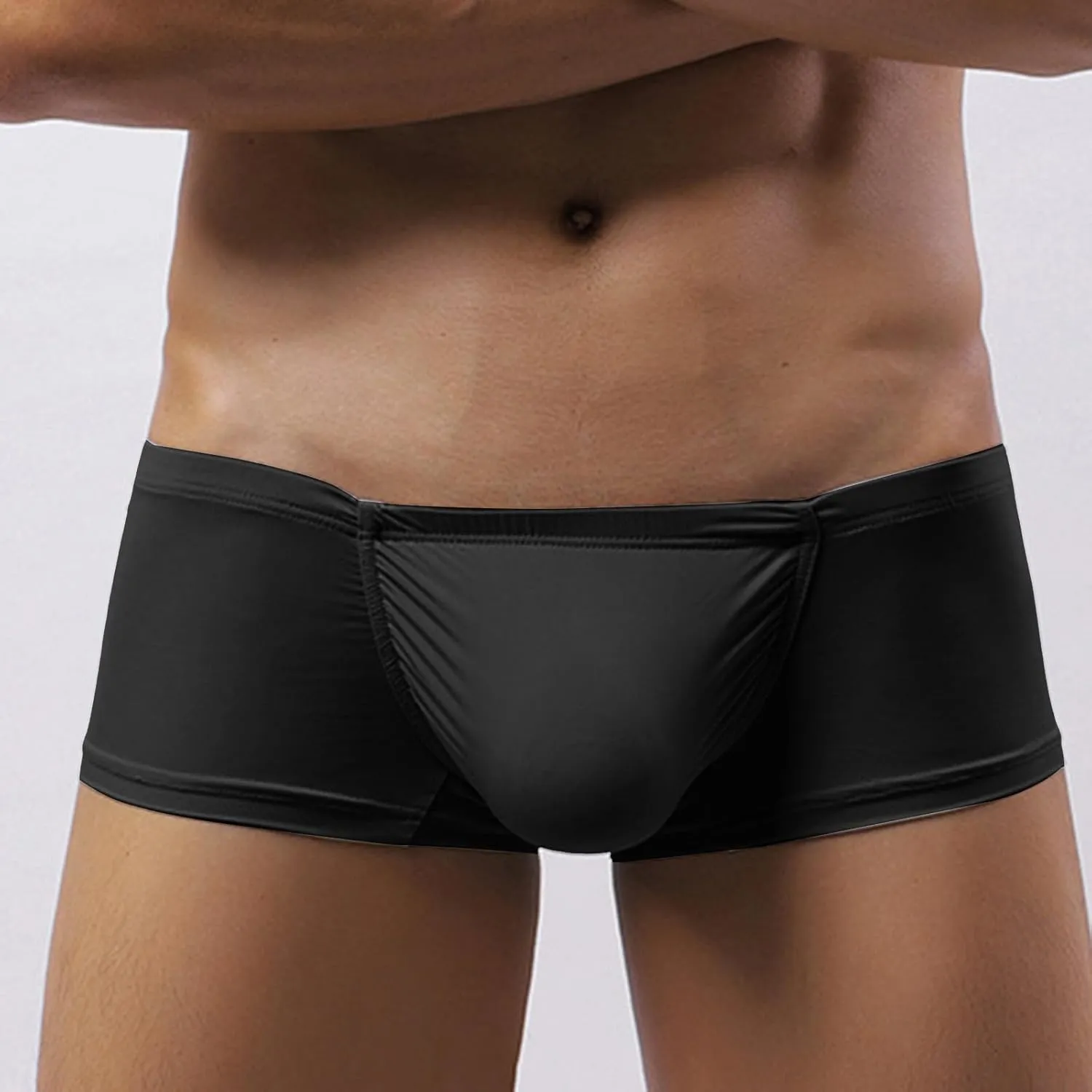 Mens Ice Silk Wrinkled Flat Angle U Sexy Low Waist Solid Color Mens Boxer Briefs Underwear
