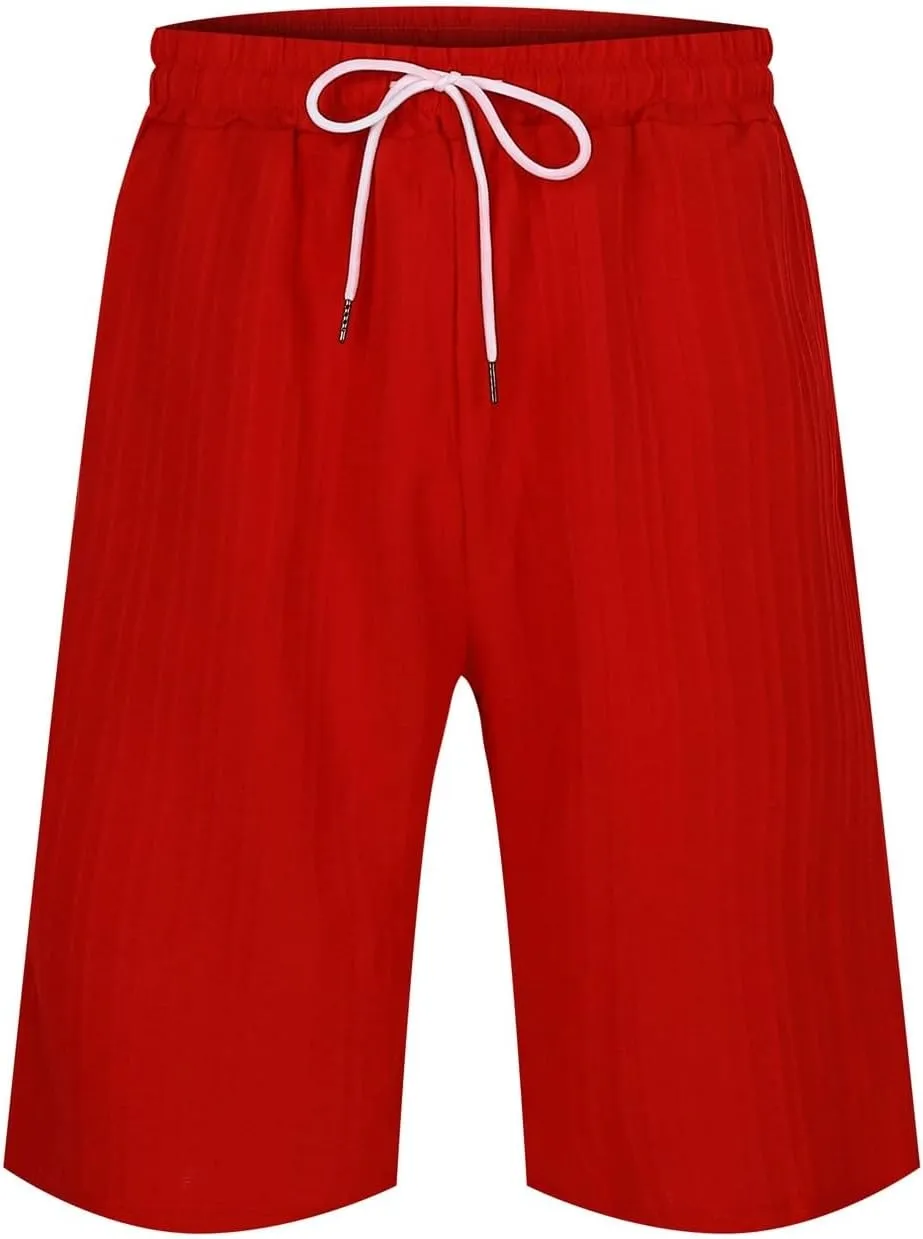 Men's Linen Shorts Summer Hawaiian Casual Shorts Running Joggers Loose Lightweight Beach Shorts with Pockets