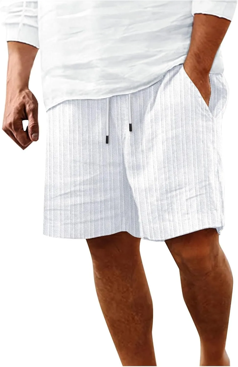 Men's Linen Shorts Summer Hawaiian Casual Shorts Running Joggers Loose Lightweight Beach Shorts with Pockets