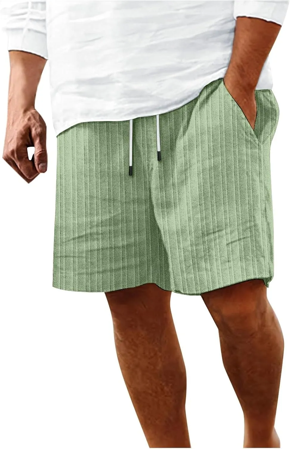 Men's Linen Shorts Summer Hawaiian Casual Shorts Running Joggers Loose Lightweight Beach Shorts with Pockets
