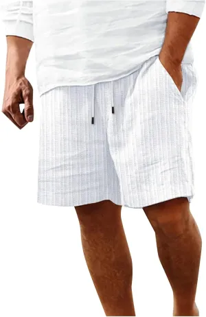 Men's Linen Shorts Summer Hawaiian Casual Shorts Running Joggers Loose Lightweight Beach Shorts with Pockets