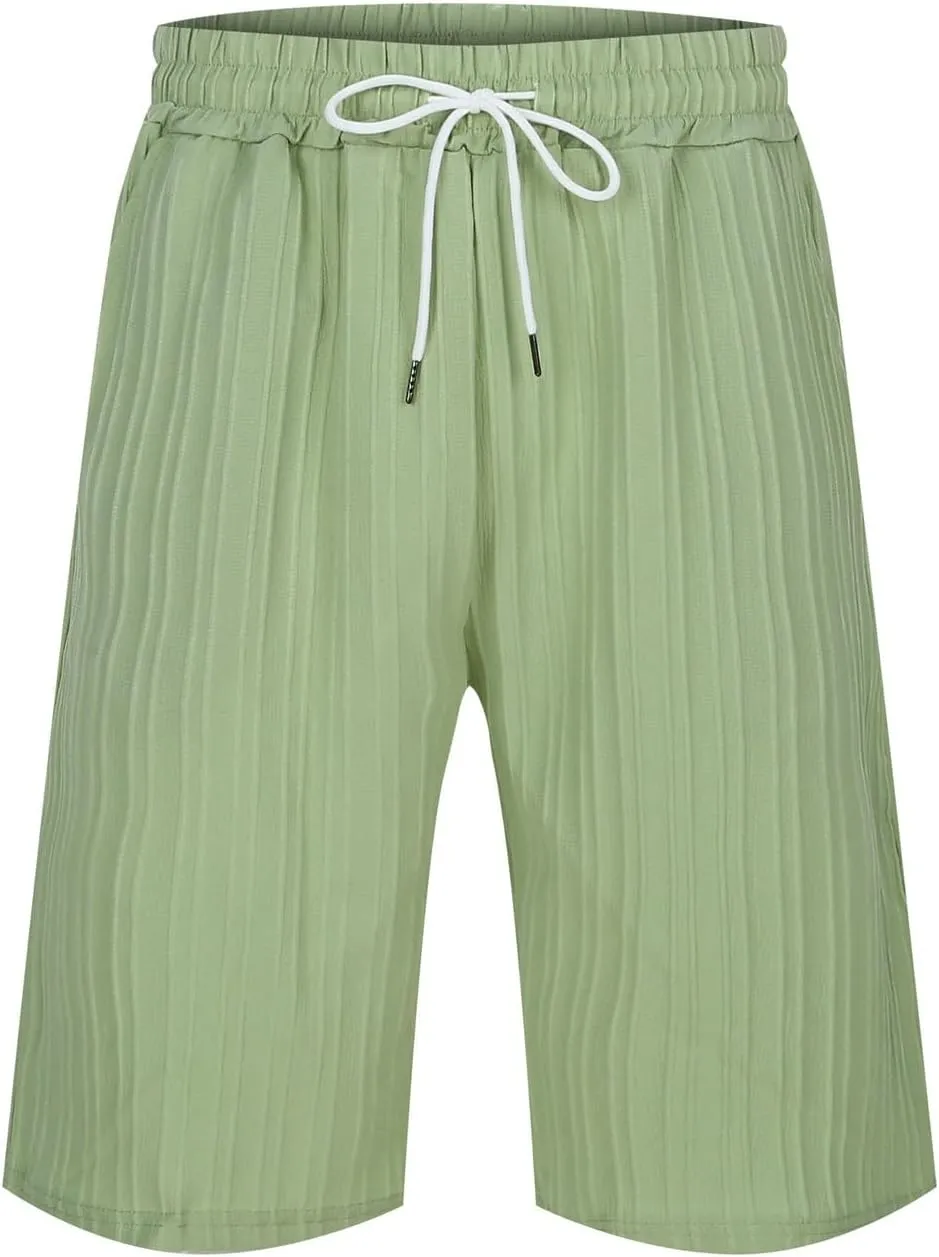 Men's Linen Shorts Summer Hawaiian Casual Shorts Running Joggers Loose Lightweight Beach Shorts with Pockets