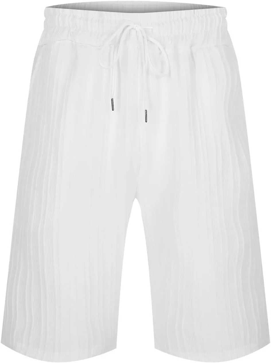 Men's Linen Shorts Summer Hawaiian Casual Shorts Running Joggers Loose Lightweight Beach Shorts with Pockets
