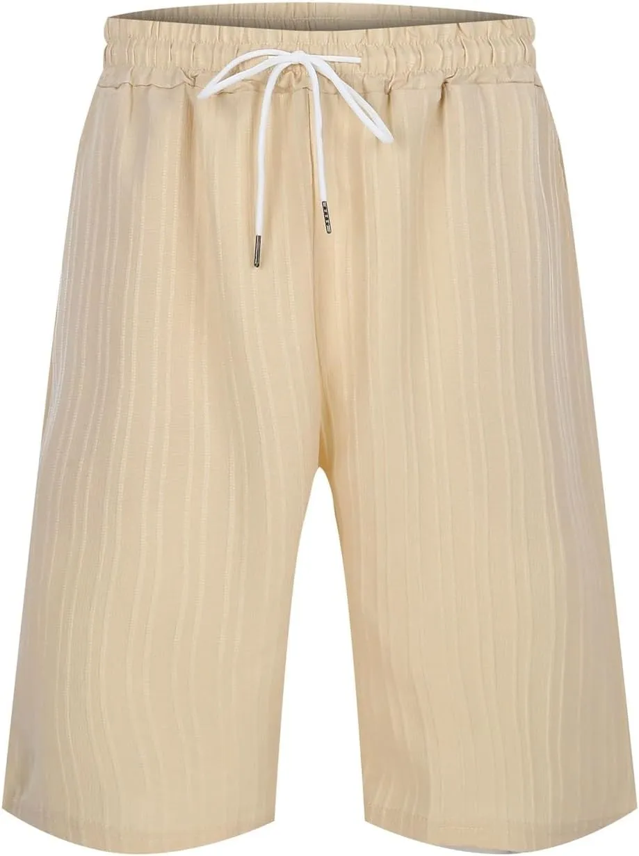 Men's Linen Shorts Summer Hawaiian Casual Shorts Running Joggers Loose Lightweight Beach Shorts with Pockets