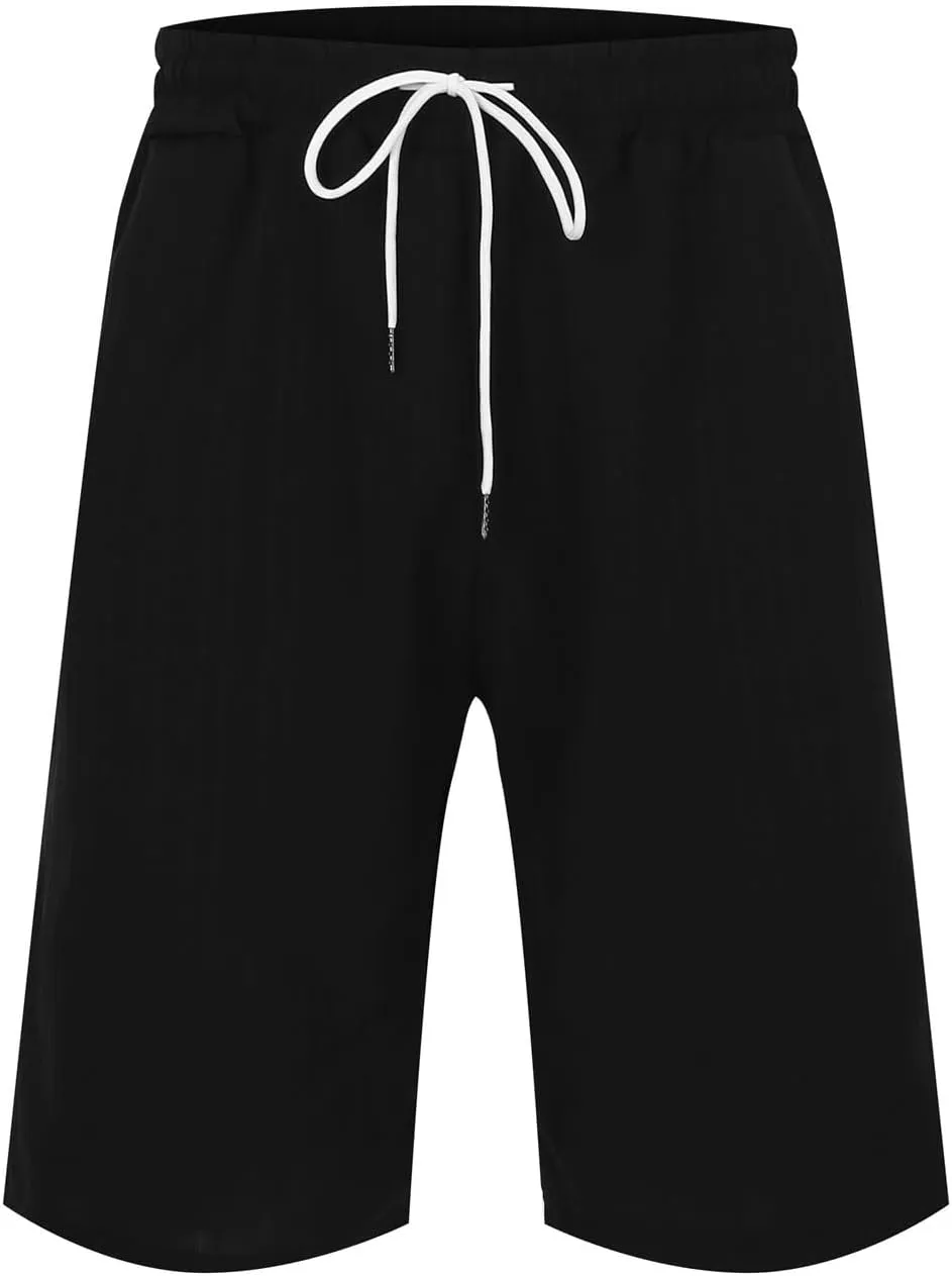 Men's Linen Shorts Summer Hawaiian Casual Shorts Running Joggers Loose Lightweight Beach Shorts with Pockets