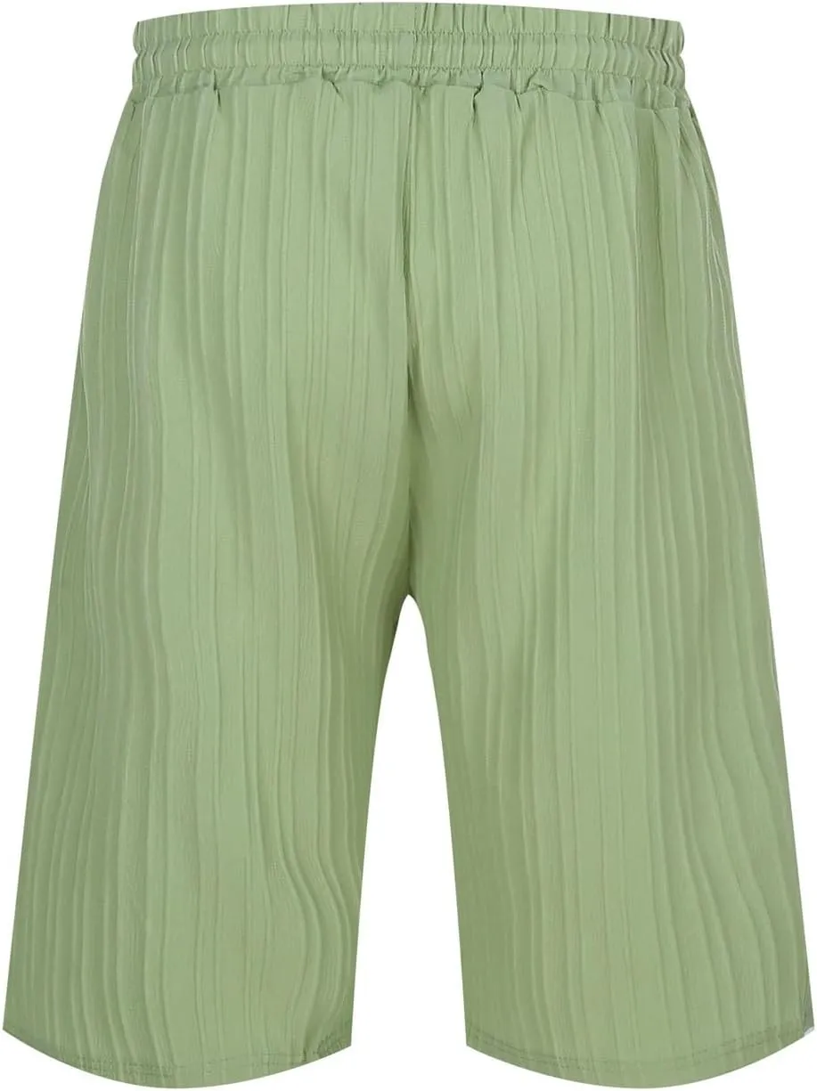 Men's Linen Shorts Summer Hawaiian Casual Shorts Running Joggers Loose Lightweight Beach Shorts with Pockets