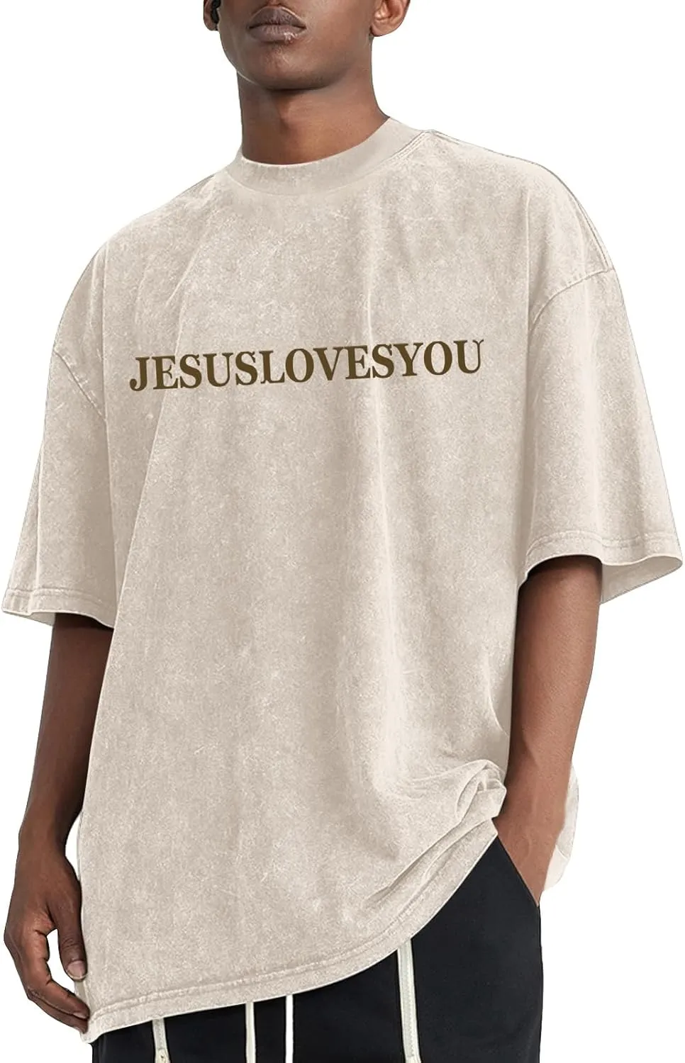 Men's Oversized T Shirts Heavy Cotton Vintage Washed Distressed Letter Graphic Tees Casual Loose Fit Summer Tops