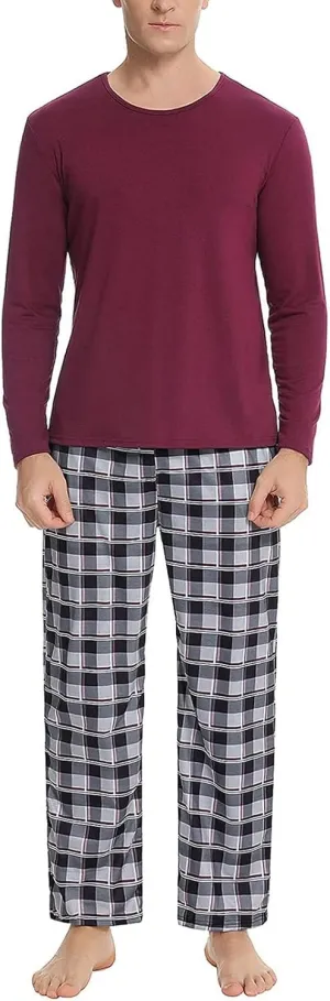 Mens Pajama Pants Men's Flannel-Fleece Long Sleeve Top and Pant Sleep Set Men's Jersey Flannel Sleep Lounge Pajama Set Grey