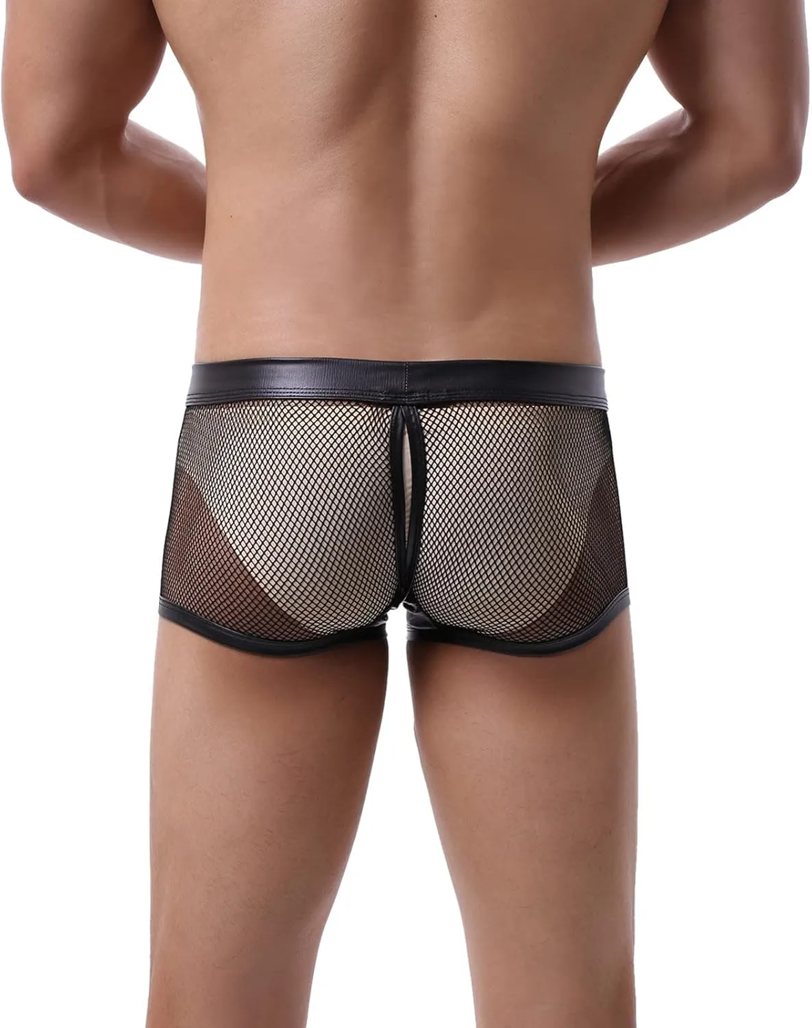 Men's Sexy Open Front Underwear Boxer Briefs Hollow Pouch Trunks Underwear Cut Out Bikini Trunks Men's Undie