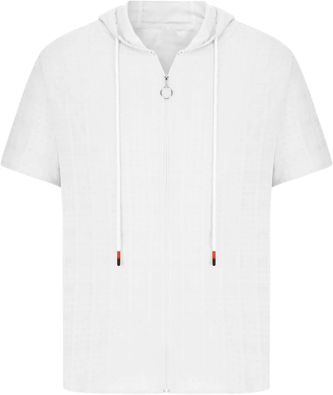 Mens Slim Fit Short Sleeve Hoodie - Summer Full Zip Swiss Dot Drawstring Hooded Cardigan Tops Casual Beach T Shirts