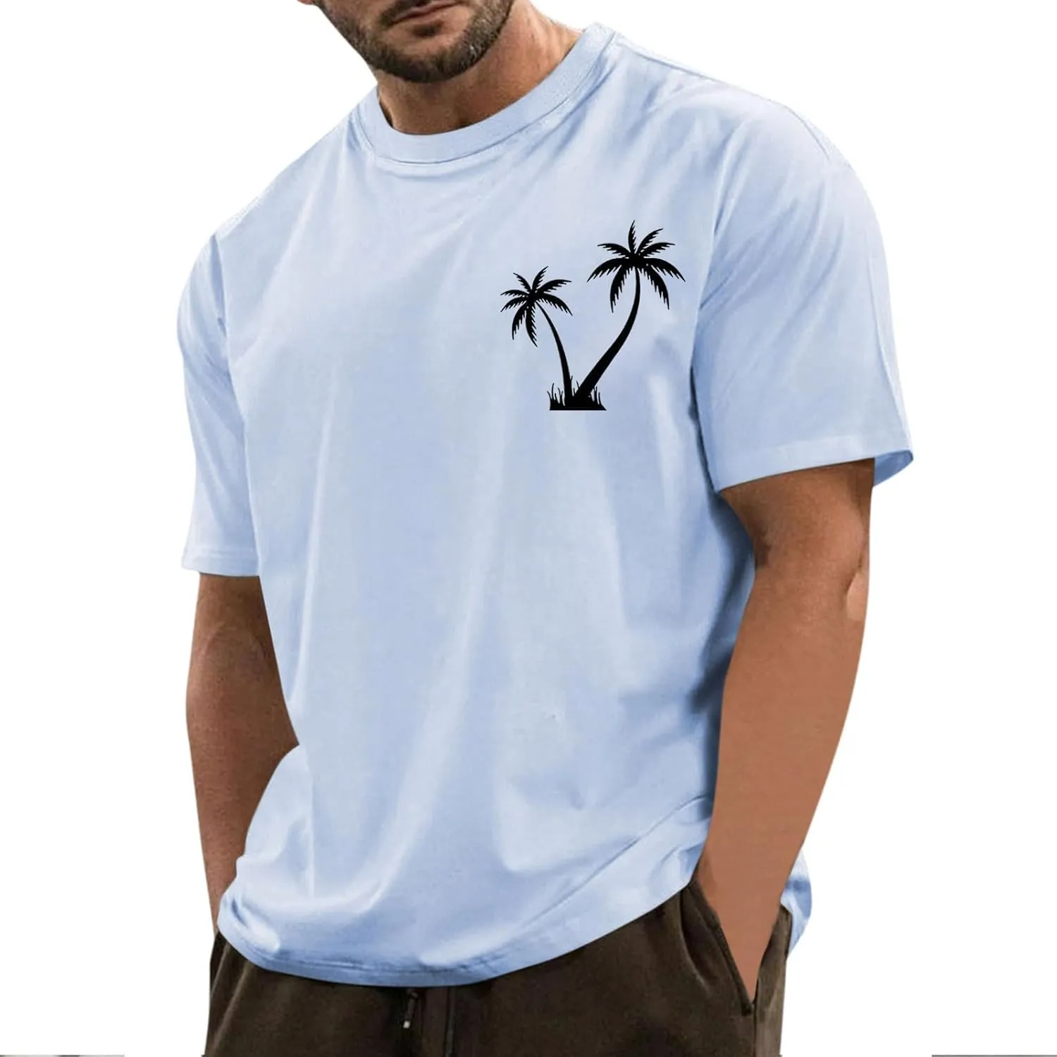 Men's T Shirts Graphic T-Shirts Summer Beach Casual Short Sleeve Palm Tree Print Crewneck Tee Shirts, S-5XL